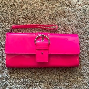 Bright pink faux leather poppie jones clutch